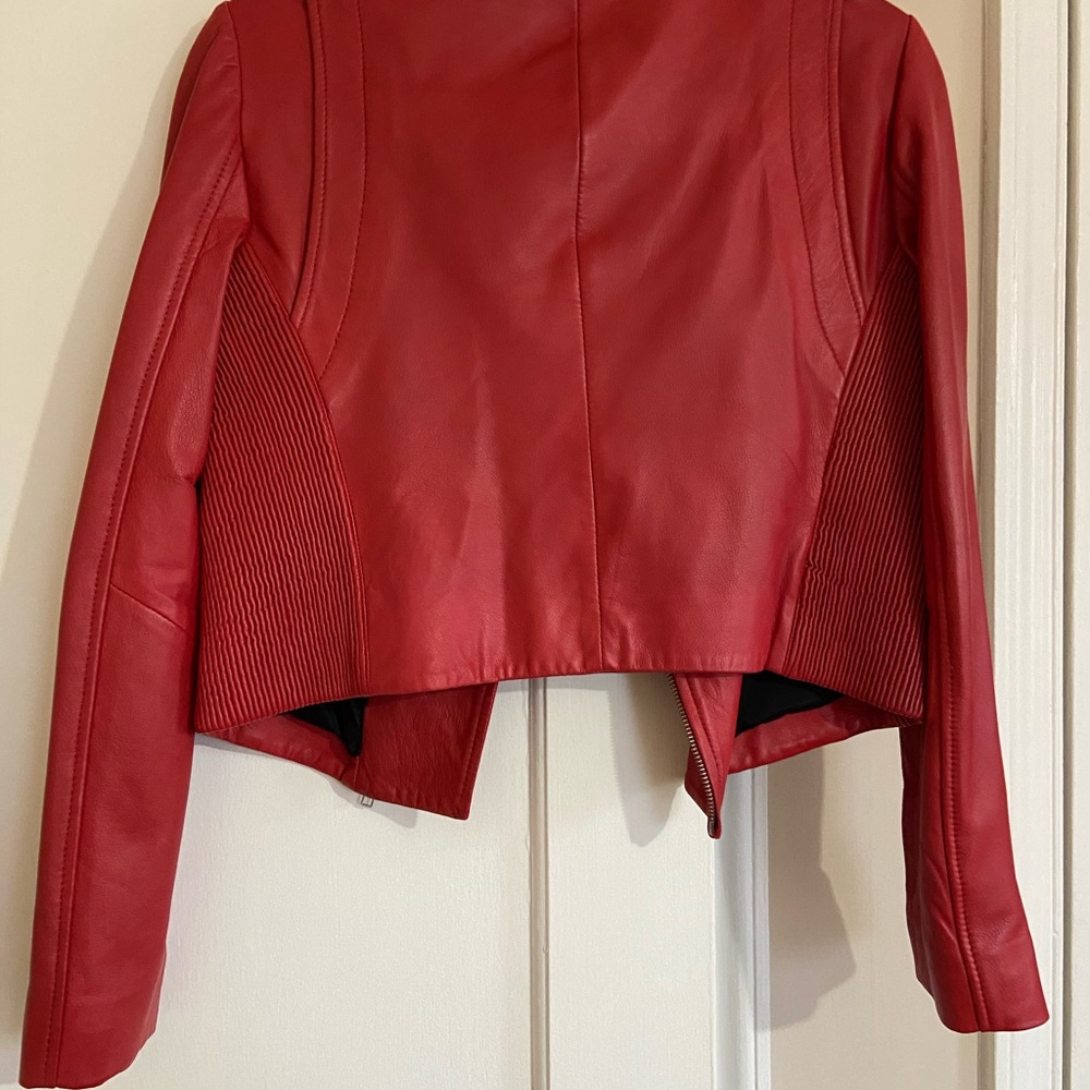 Red Leather Moto Jacket - Women's - Picture 3 of 4